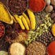 Spices and herbs in metal  bowls. Food and cuisine ingredients.