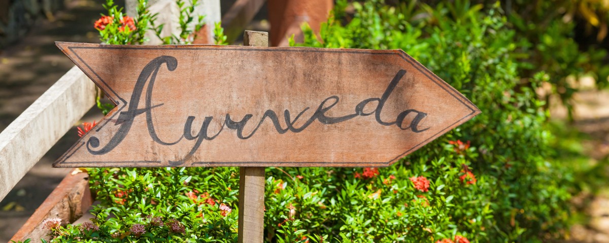 A sign in the garden of Ayurveda in Sri Lanka